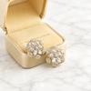 Swarneva Celestial Dewdrop Earrings in champagne gold box with pale yellow velvet on marble