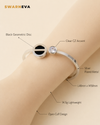 Swarneva 14.5g silver plated black disc bracelet with clear CZ, L48mm x W58mm on wrist mannequin