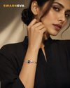 Swarneva silver black disc minimalist bracelet with crystal accent L48mm x W58mm elegant pose
