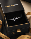 Swarneva luxury packaging for silver black disc bracelet with clear CZ stone L48mm x W58mm