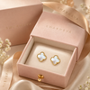 Swarneva gold-tone stainless steel crystal floral bloom stud earrings, 14mm x 14mm, in luxury packaging