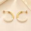 Swarneva stainless steel two-tone ivory enamel hoop earrings, 25mm x 25mm