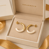 Swarneva stainless steel ivory enamel hoop earrings, 25mm x 25mm, in premium packaging