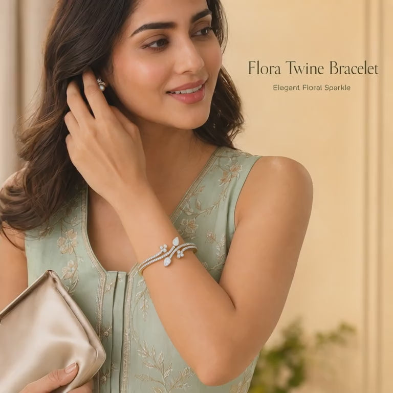 Flora Twine Bracelet video – gold alloy, cubic zirconia stones, L48 x W54 mm, 9.4 g, worn.