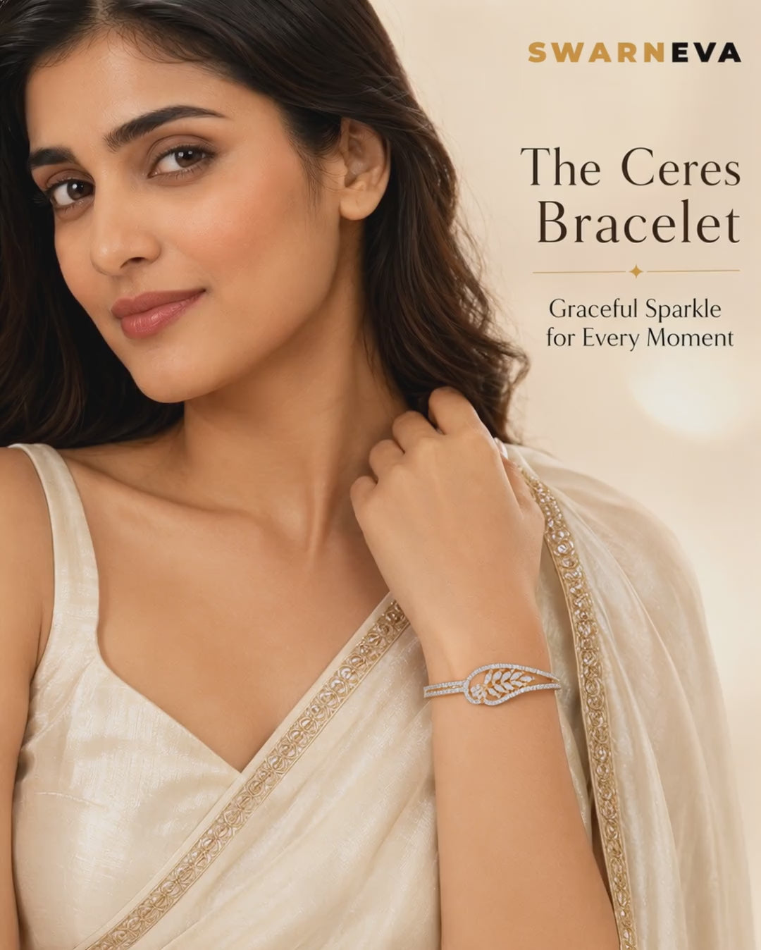 The Ceres Bracelet video – gold alloy, cubic zirconia stones, 45 x 55 mm, 9.2 grams, model styling hinged bracelet