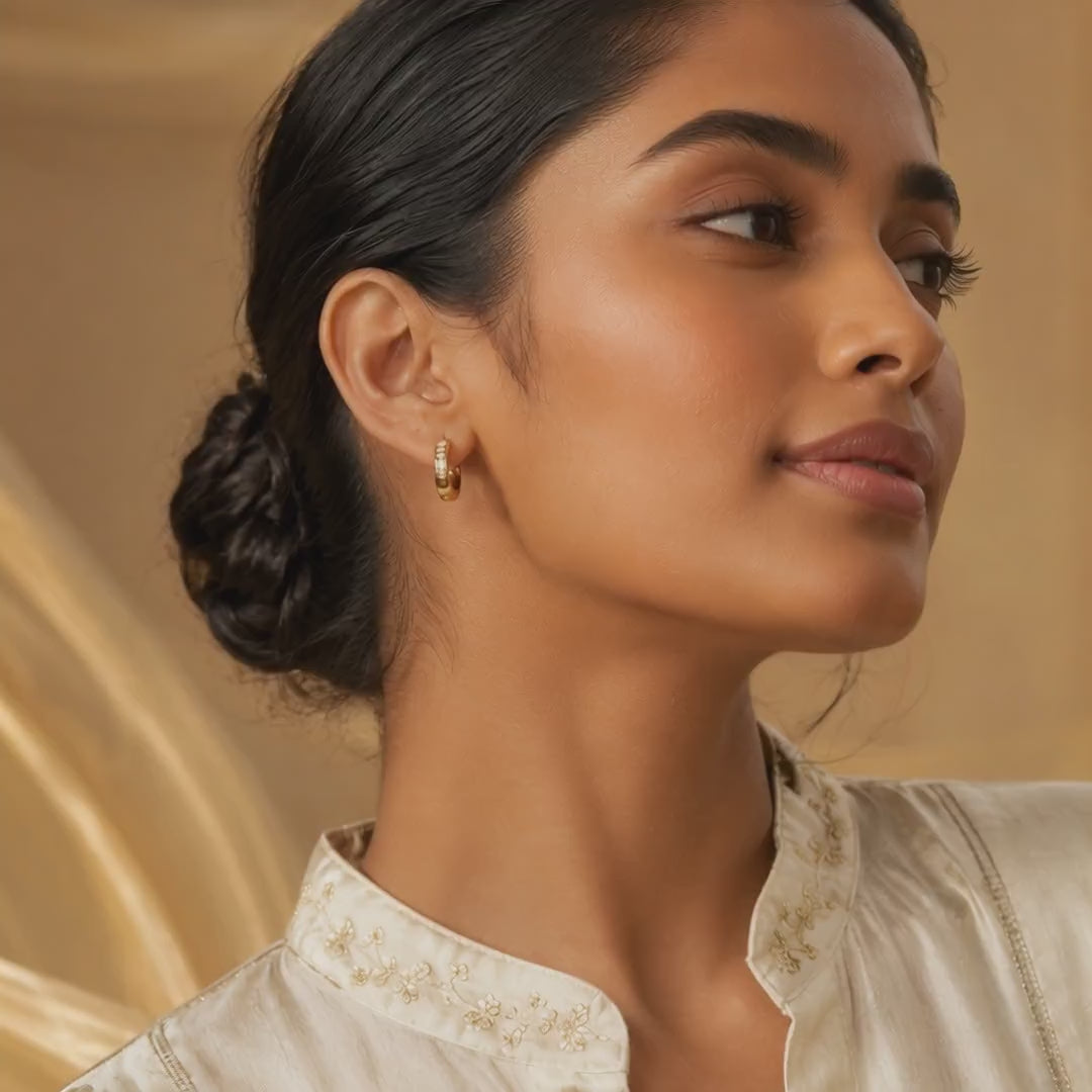 Minimalist Eternity Hoops by Swarneva – gold-tone stainless steel clear stone earrings video | 14mm x 14mm 4.1g