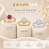 Ring display showing Aura Eclipse Ring in gold alloy and rhodium variants, L 1 x W 10 mm, 2.8 grams