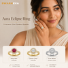Indian female model styling Aura Eclipse Ring halo design in 3 variants, gold alloy and silver finish, L 1 x W 10 mm