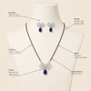 Swarneva Celeste Tie Set on premium bust display, silver-tone bow motif necklace 115mm x 90mm and earrings 20mm x 22mm, weight necklace 7.5g and earrings 5.20g.
