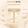 Swarneva gold-tone stainless steel imitation pearl drop earrings on display, 30mm x 15mm, weight 11.5 grams