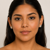 Latina model wearing Swarneva Imperial Ruby Earring as stud only – center solitaire with pave halo, no jacket, 10x8mm