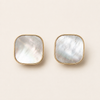 Swarneva gold-tone stainless steel ivory mother-of-pearl mosaic stud earrings, 12mm x 12mm rounded square design