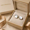 Swarneva gold-tone stainless steel ivory mosaic stud earrings, 12mm x 12mm, presented in premium jewelry packaging