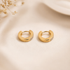 Swarneva gold-tone stainless steel clear stone hoop earrings, 14mm x 14mm minimalist huggie design
