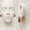 Split dummy image – left front view of ruby mosaic earring, right side view showing clip‑on backing, Swarneva