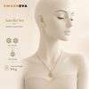 Full torso mannequin displaying The Aurelia Set in gold alloy, hexagon pendant and earrings, 14 x 14 mm, 9.5 grams