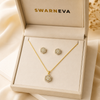 The Aurelia Set in premium Swarneva jewelry box, gold alloy hexagon pendant and earrings, 14 x 14 mm