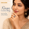 Indian female model styling The Azure Crown Ring in 925 sterling silver, blue stone ring, 12 x 18 mm