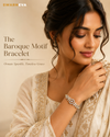 Swarneva The Baroque Motif Bracelet styled on Indian female model, gold alloy CZ bracelet, 45 x 55 mm