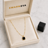 Swarneva The Noir Cube Necklace in luxury Swarneva gift box packaging, black enamel square pendant gold chain