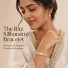 Swarneva The Ritz Silhouette Bracelet styled on Indian female model, gold alloy geometric CZ bracelet, 45 x 55 mm