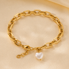 Swarneva Aura Baroque Link Bracelet chunky gold oval paperclip chain pearl heart charm 14.5g product photography