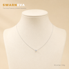 Swarneva Aura Floating Solitaire Necklace mannequin catalog card, dainty silver crystal solitaire pendant