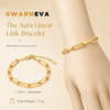 Swarneva Aura Linear Link Bracelet mannequin catalog card, gold rectangular paperclip chain 11.5g