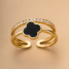 Swarneva Classic Black Enamel Eternity Ring gold double band black enamel clover crystal row adjustable 4.5g product photography