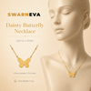 Swarneva Dainty Butterfly Necklace mannequin catalog card, sculpted gold butterfly satellite chain pendant