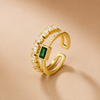 Swarneva Double Layer Emerald Baguette Ring gold-tone double band emerald stone baguette crystals adjustable 3.5g product photography
