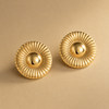 Swarneva Fluted Dome Studs circular ribbed disc raised dome gold stud earrings 28mm 11.1g product photography