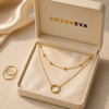 Swarneva Gold Double Layer Circle Necklace in premium cream luxury jewelry gift box