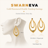 Swarneva Gold Hammered Double Teardrop Earrings mannequin catalog card, hammered gold double teardrop 50x26mm