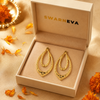 Swarneva Gold Hammered Double Teardrop Earrings in premium cream luxury jewelry gift box