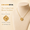 Swarneva Golden Core Bloom Necklace mannequin catalog card, gold textured bloom pendant 15mm