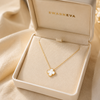 Swarneva Imperial Bloom White Clover Gold Necklace in premium cream luxury jewelry gift box