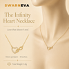 Swarneva Infinity Heart Necklace mannequin catalog card, crystal heart infinity pendant 14mm 3.8g