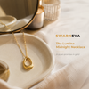 Swarneva The Lumina Midnight Necklace — hollow gold oval pendant on cable-link chain, lifestyle morning scene