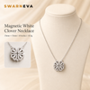 Swarneva Magnetic Rose Clover Necklace mannequin catalog card, magnetic rose gold clover crystal pendant