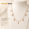 Swarneva Multi-Charm Snake Rose Gold Necklace mannequin catalog card, rose gold multi-charm pendant
