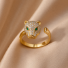 Swarneva Panther Green Eye Ring crystal pave panther head green marquise eyes adjustable 4.8g product photography