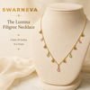 Swarneva Riviera Chevron Necklace mannequin catalog card, pastel chevron pendant necklace
