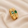 Swarneva Royal Green Emerald Wide Band Ring gold sculptural wide band dual emerald stones, 6.5g product photography