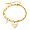 Swarneva Sovereign Split Heart Bracelet mixed paperclip Cuban chain white enamel heart pearl charm 7.5g product photography