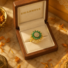 Swarneva Star Green Rotatable Flower Ring in premium cream luxury jewelry gift box