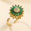 Swarneva Star Green Rotatable Flower Ring spinning 16x16mm lotus bloom green crystal adjustable 5.5g product photography