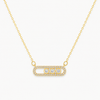 Swarneva Three Stone Slide Bar Necklace gold crystal bar pendant 3 bezel stones 25mm 3.5g product photography