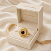 Swarneva Vintage Gold Sunburst Cocktail Ring black onyx in premium cream luxury jewelry box