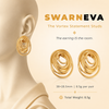 Swarneva Vortex Statement Studs mannequin catalog card, gold swirl oval earrings 38x28.5mm